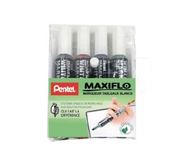 Marqueur pentel maxiflo effacable tableau blanc       bouton poussoir pointe        biseaute coloris assortis