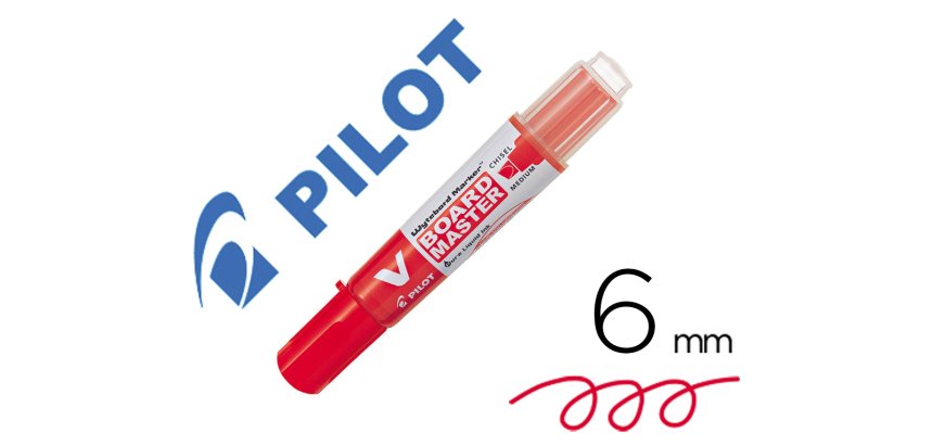 Marqueur pilot v-board master recycle effacable a sec et    rechargeable pointe biseautee large 6 mm coloris rouge