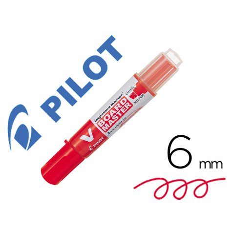 Marqueur pilot v-board master recycle effacable a sec et    rechargeable pointe biseautee large 6 mm coloris rouge