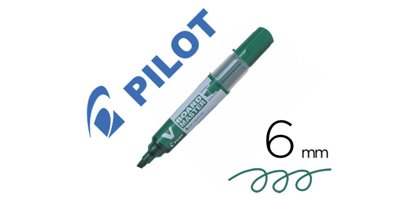 Marqueur pilot v-board master recycle effacable a sec et    rechargeable pointe biseautee large 6 mm coloris vert
