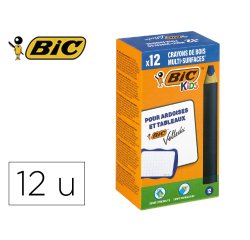 Crayon couleur bic kids multi-surfaces corps          triangulaire bois coloris     bleu boite 12 unites