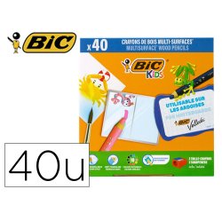Crayon couleur bic kids multi-surfaces corps          triangulaire bois 10 coloris  assortis classpack 40 uni + 2
