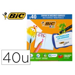 Crayon couleur bic kids multi-surfaces corps          triangulaire bois 10 coloris  assortis classpack 40 uni + 2