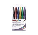 Feutre pinceau pentel arts pointe souple 2,07mm trait    0,3-0,7mm encre aquarellable  coloris assortis pochette 6