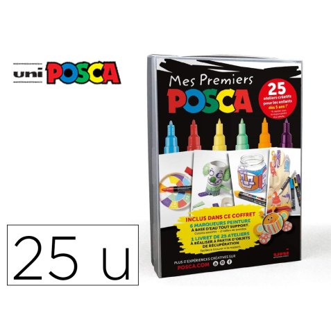 Coffret posca mes premiers marqueurs pointes pc1mc et pc3m coloris assortis 6 unites et 1 livret de 25 ateliers