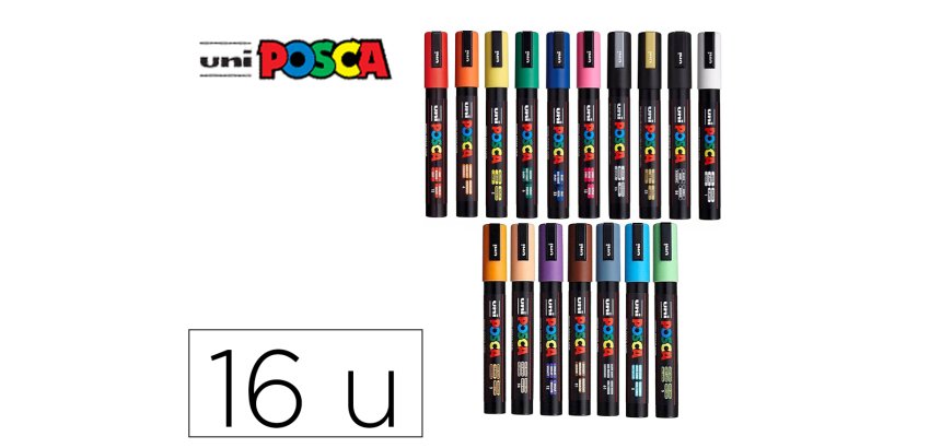 Marqueur posca pc7m pointe conique trait 4,5-5,5mm       coloris assortis boite 16     unites