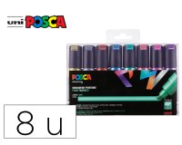 Marqueur posca pc8k pointe biseautee trait 8mm coloris   metallises assortis boite 8   unites