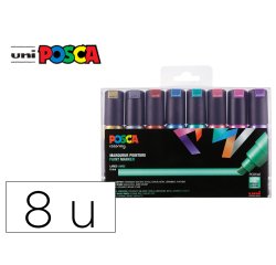 Marqueur posca pc8k pointe biseautee trait 8mm coloris   metallises assortis boite 8   unites