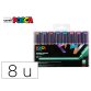 Marqueur posca pc8k pointe biseautee trait 8mm coloris   metallises assortis boite 8   unites