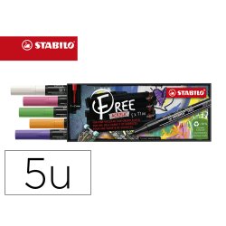 Marqueur stabilo spring free acrylic toutes surfaces t100  pointe fine set 1 coloris     assortis coffret 5 unites