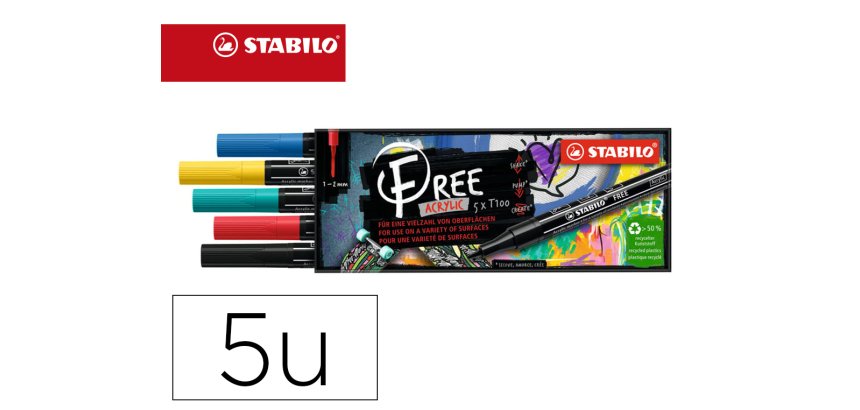 Marqueur stabilo royal free acrylic toutes surfaces t100  pointe fine set 2 coloris     assortis coffret 5 unites