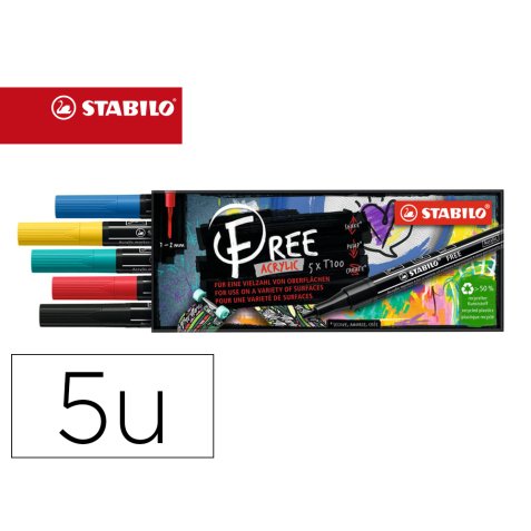 Marqueur stabilo royal free acrylic toutes surfaces t100  pointe fine set 2 coloris     assortis coffret 5 unites