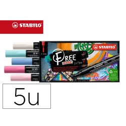 Marqueur stabilo candy free acrylic toutes surfaces t300  pointe moyenne set 1 coloris  assortis coffret 5 unites