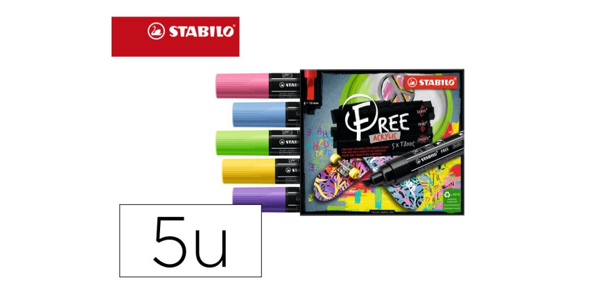 Marqueur stabilo seaside free acrylic toutes surfaces t800 pointe large biseautee set 4 coloris assortis coffret 5 uni