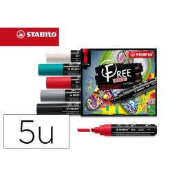 Marqueur stabilo bold free acrylic toutes surfaces t800 pointe large biseautee set 2 coloris assortis coffret 5 unites