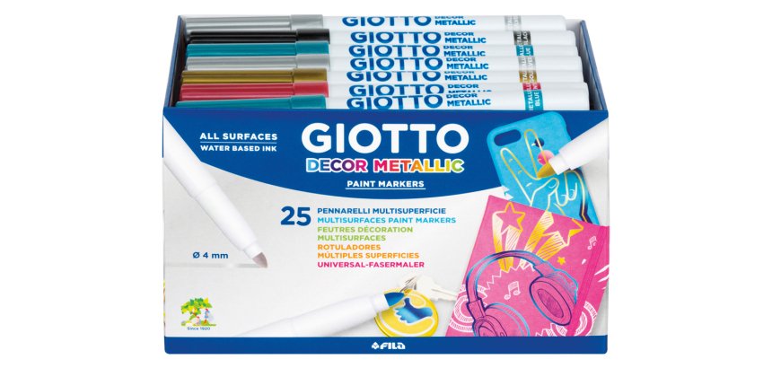 Classpack feutres decor metal giotto multi supports pointe  bloquee 24 unites coloris     assortis metallises