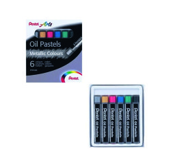 Pastel huile pentel arts corps rond enrobage papier    non salissant coloris         metallises assortis boite 6