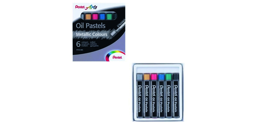 Pastel huile pentel arts corps rond enrobage papier    non salissant coloris         metallises assortis boite 6