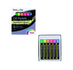 Pastel huile pentel arts corps rond enrobage papier    non salissant coloris fluos   assortis boite 6 unites