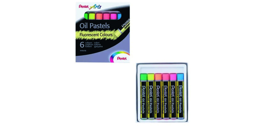 Pastel huile pentel arts corps rond enrobage papier    non salissant coloris fluos   assortis boite 6 unites