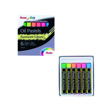 Pastel huile pentel arts corps rond enrobage papier    non salissant coloris fluos   assortis boite 6 unites