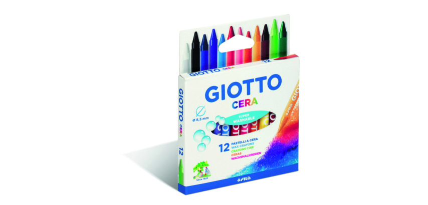 Etui crayons a la cire cera giotto forme ronde 8mm 9cm    lavable 12 unites coloris     assortis
