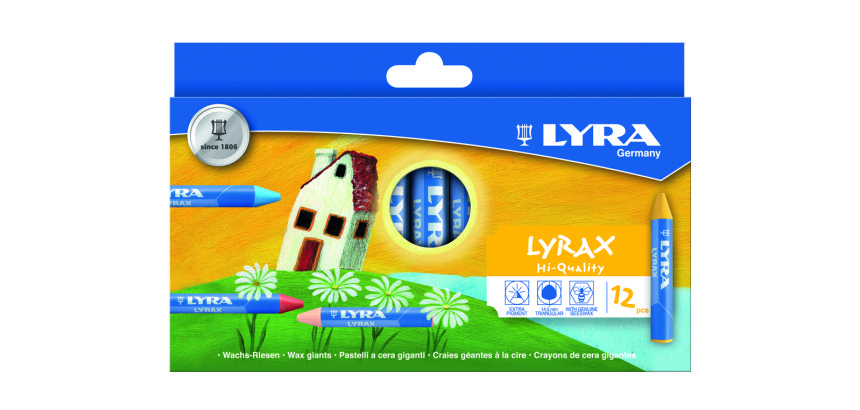 Etui craies a la cire d abeille lyrax lyra            ergonomique forme             triangulaire 9 cm 12 unites