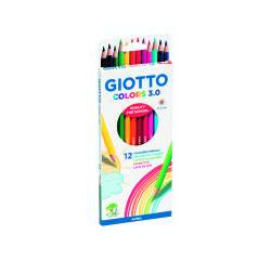 Etui crayons colors 3.0 giotto forme hexagonale bois  18cm mine de 3mm 12 unites    coloris assortis