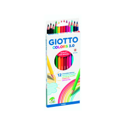 Etui crayons colors 3.0 giotto forme hexagonale bois  18cm mine de 3mm 12 unites    coloris assortis
