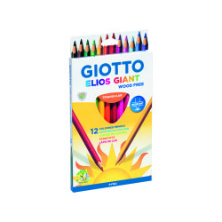 Etui crayons couleurs elios geant wood free giotto forme  triangulaire bois 17cm mine   4mm 12 unites coloris