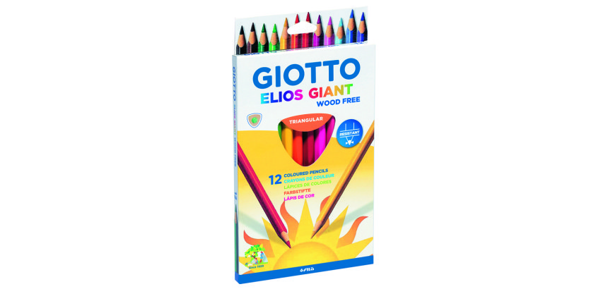 Etui crayons couleurs elios geant wood free giotto forme  triangulaire bois 17cm mine   4mm 12 unites coloris