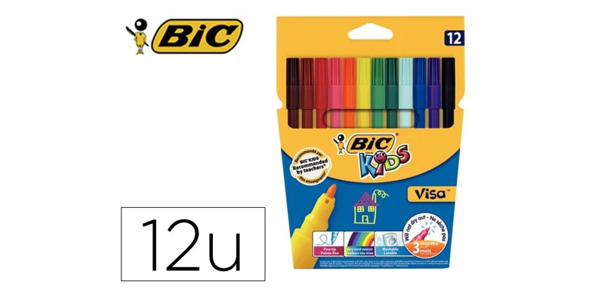 Lot bic kids visa 880 25 pochettes de 12 feutres       pointe fine dont 5 gratuites  coloris vifs assortis