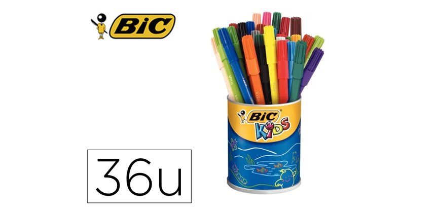 Lot bic kids visa 880 6 pots de 36 feutres pointe fine     dont 1 gratuit coloris        assortis