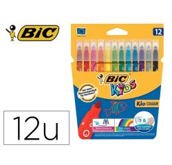 Lot bic kids couleur 12 pochettes de 12 feutres       pointe moyenne dont 2         gratuites coloris assortis