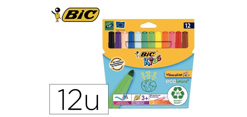 Lot bic visacolor xl 12 pochettes de 12 feutres       pointe large dont 2 gratuites coloris assortis
