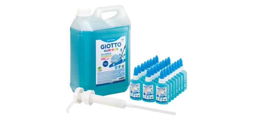 Classpack colle bleue giotto sans solvant lavable usage    papier et carton 24 flacons   37ml 1 bidon 5kg et 1 pompe