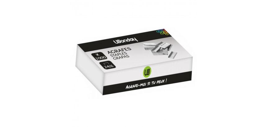Boite de 1000 agrafes wonday n 24/6 galvanisees capacite d agrafage 1 mm