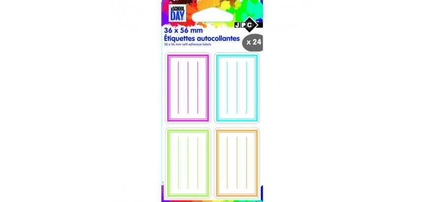 Sachet d etiquettes autocollantes wonday ecoliers 36 x 56 mm 24 unites coloris  assortis