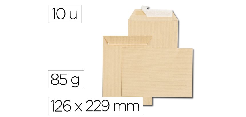 Pochette gpv kraft recycle c5 162x229mm 85g sans fenetre zone adressage patte auto-adhesive paquet 10 unites