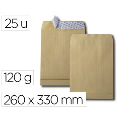 Sac gpv soufflets 3cm kraft arme 260x330mm 120gr bande    protection brun paquet 25     unites