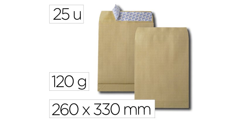 Sac gpv soufflets 3cm kraft arme 260x330mm 120gr bande    protection brun paquet 25     unites