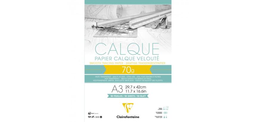 Papier Calque bloc collé 50F A3 70/75g