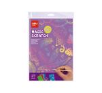 Cartes a gratter apli a4 coloris assortis pochette de  8 feuilles et 4 batonnets