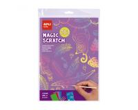 Cartes a gratter apli a4 coloris assortis pochette de  8 feuilles et 4 batonnets