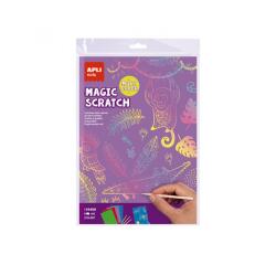 Cartes a gratter apli a4 coloris assortis pochette de  8 feuilles et 4 batonnets