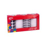 Gommette apli kids ronde diametre et coloris noir et   blanc assortis 4 rouleaux     13924 unites