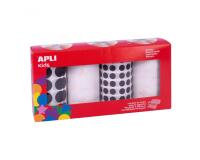 Gommette apli ronde diametre et coloris noir et blanc      assortis 4 rouleaux 13924     unites