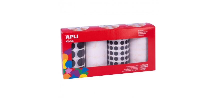 Gommette apli ronde diametre et coloris noir et blanc      assortis 4 rouleaux 13924     unites