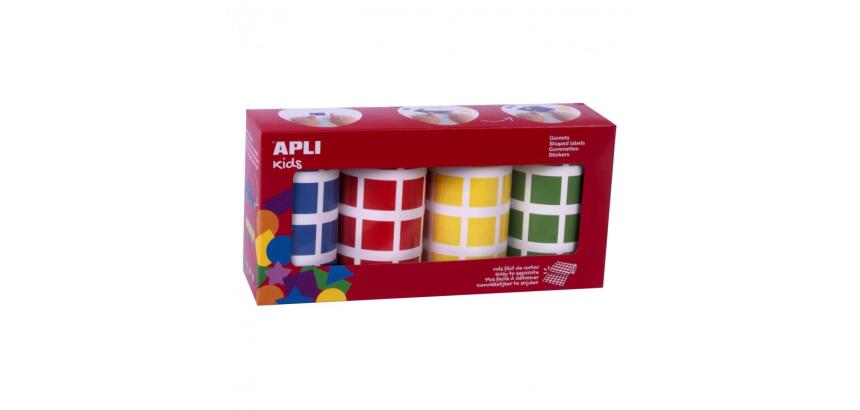 Gommette apli carree 20mm coloris assortis 4 rouleaux   7080 unites