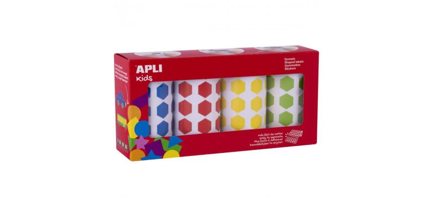 Gommette apli hexagonale 20mm coloris assortis 4 rouleaux   7080 unites